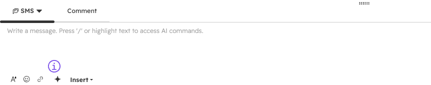 HubSpot message box at the bottom of the conversation with the SMS tab selected and a Write a message field